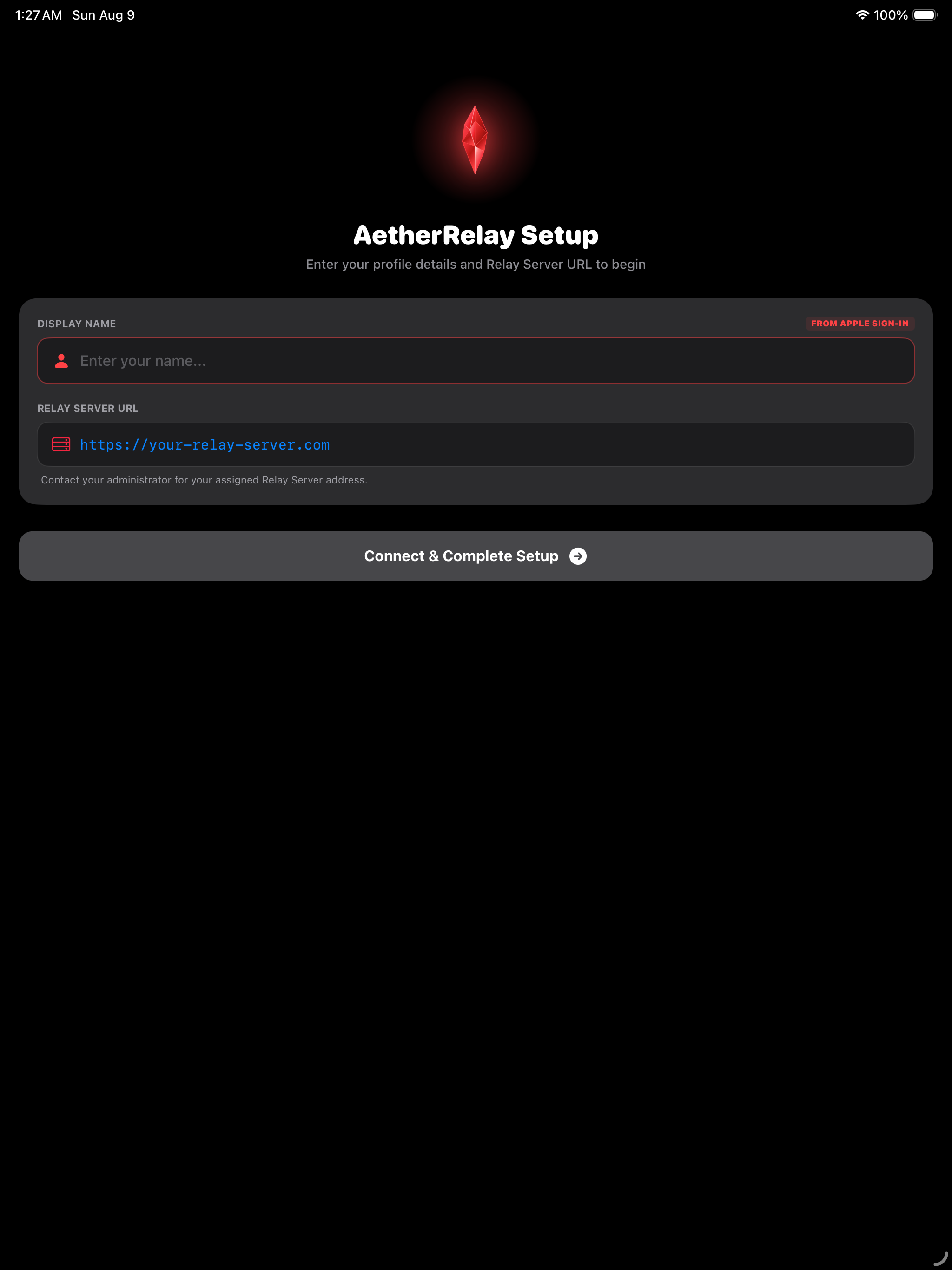 AetherRelay iPad Device Setup